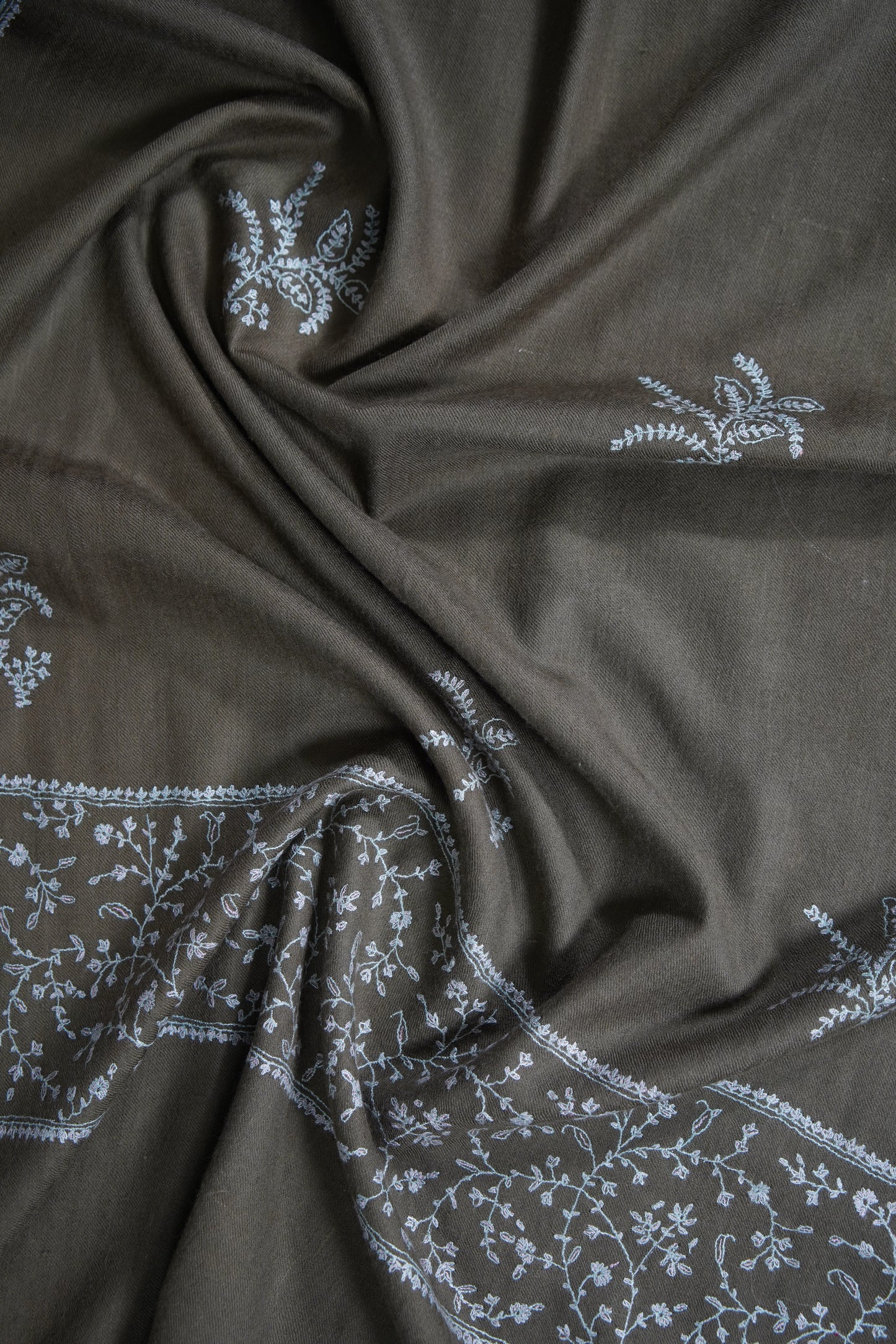 dark natural butis embroidery pashmina stole 9536