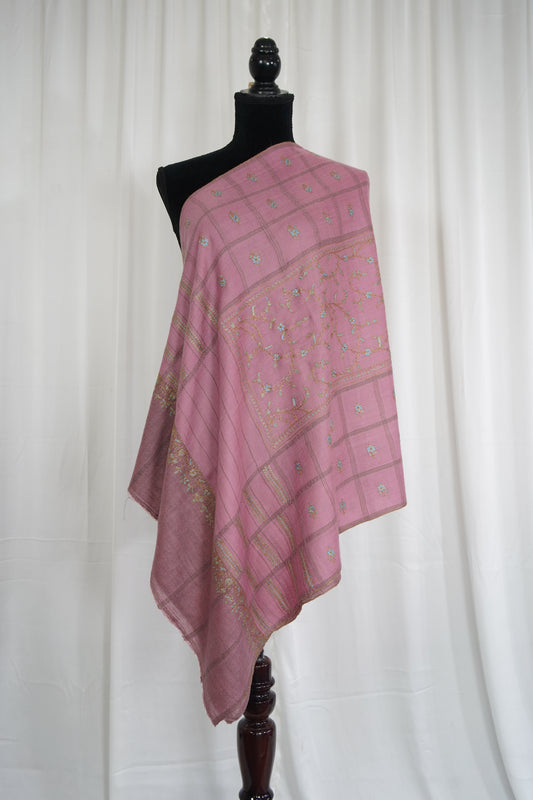 candy floss pink GI embroidery pashmina stole 9542