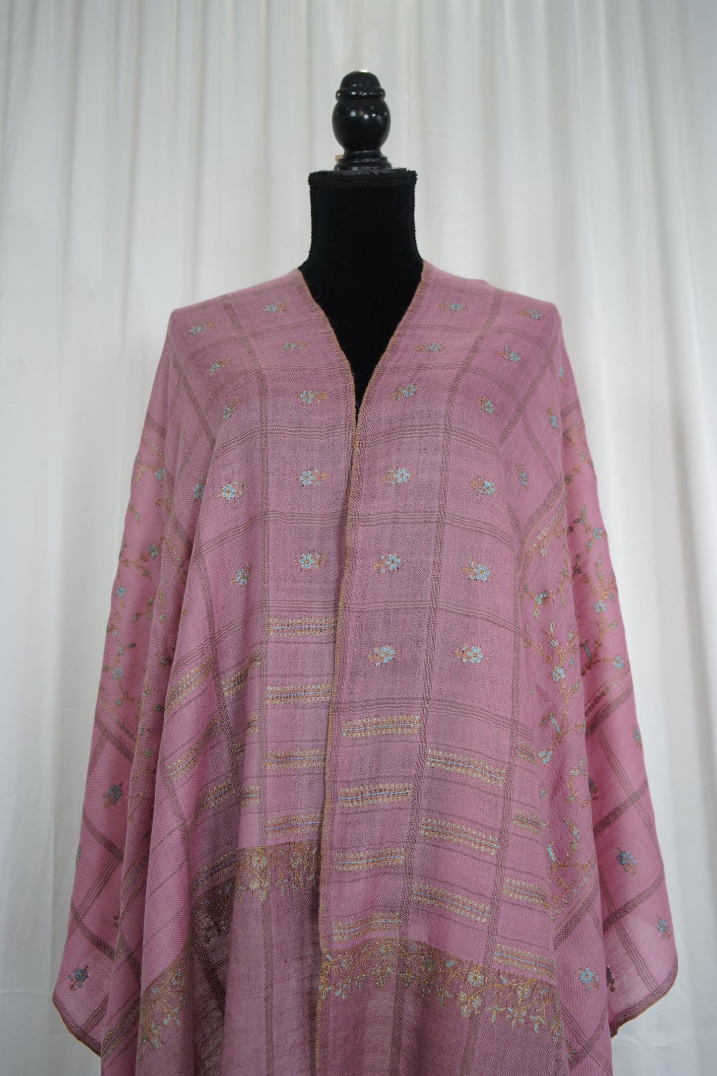 candy floss pink GI embroidery pashmina stole 9542