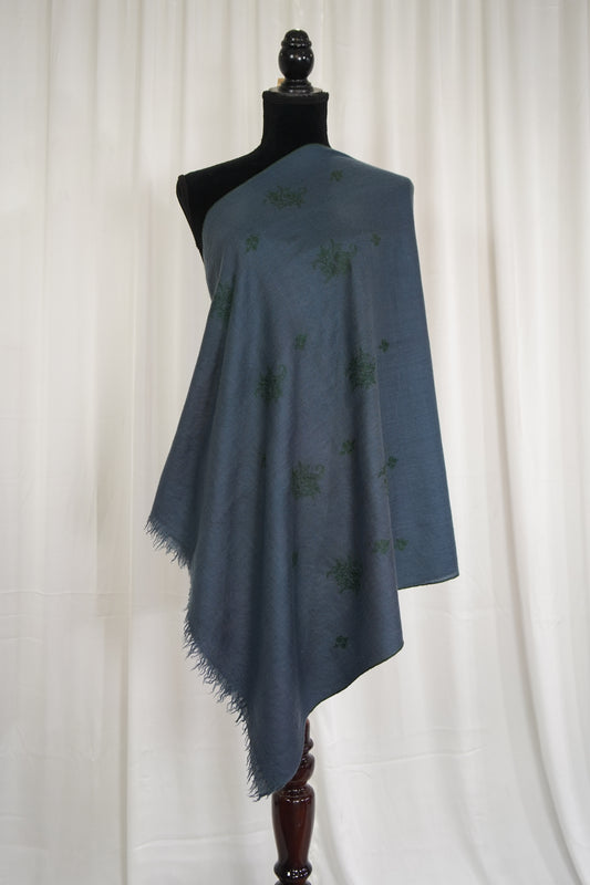 greyish indigo blue butis GI embroidery pashmina stole 9544