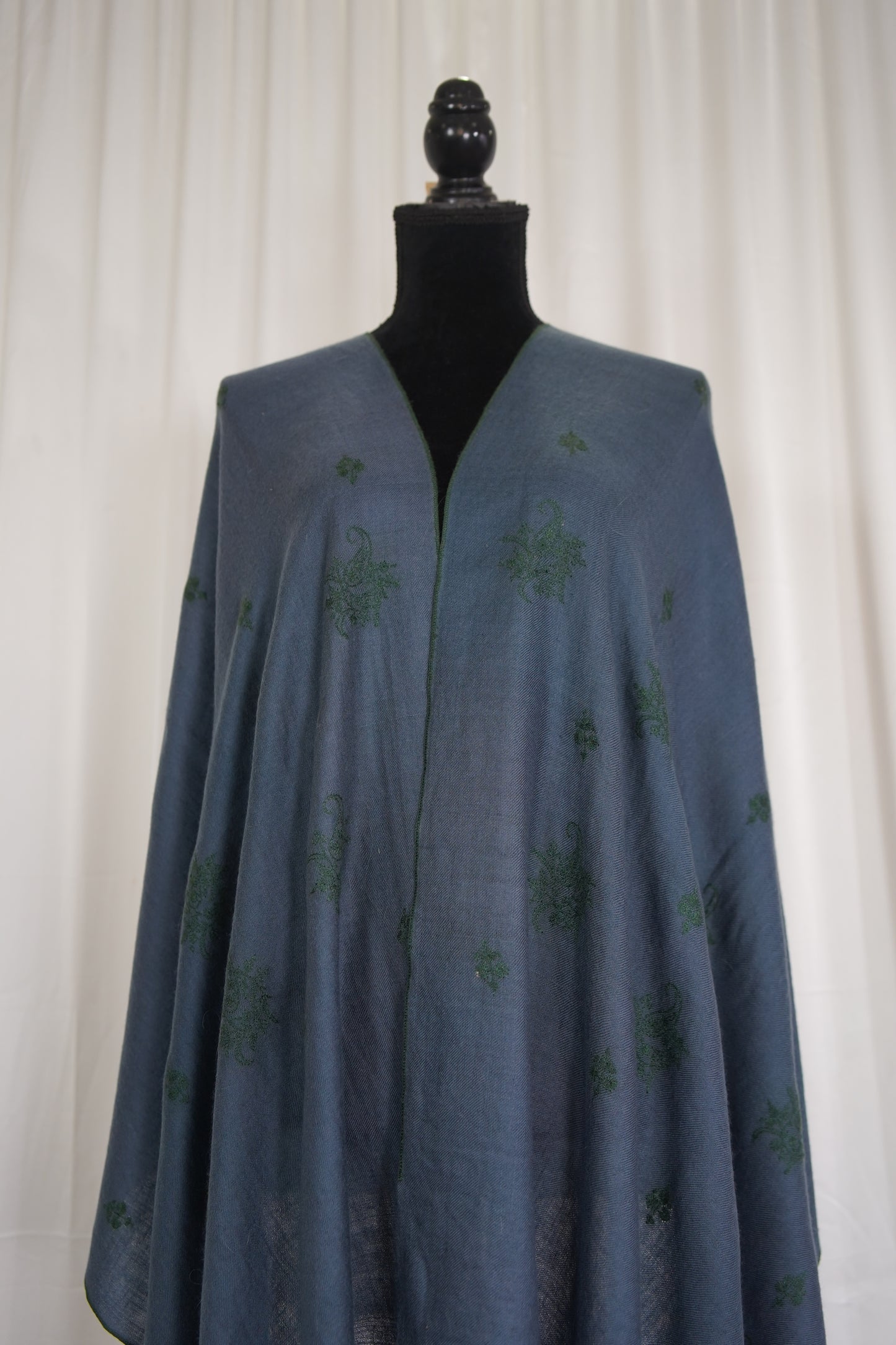 greyish indigo blue butis GI embroidery pashmina stole 9544
