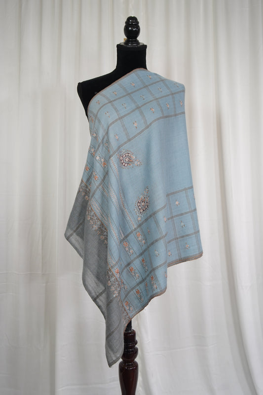 ice blue GI embroidery pashmina stole 9546