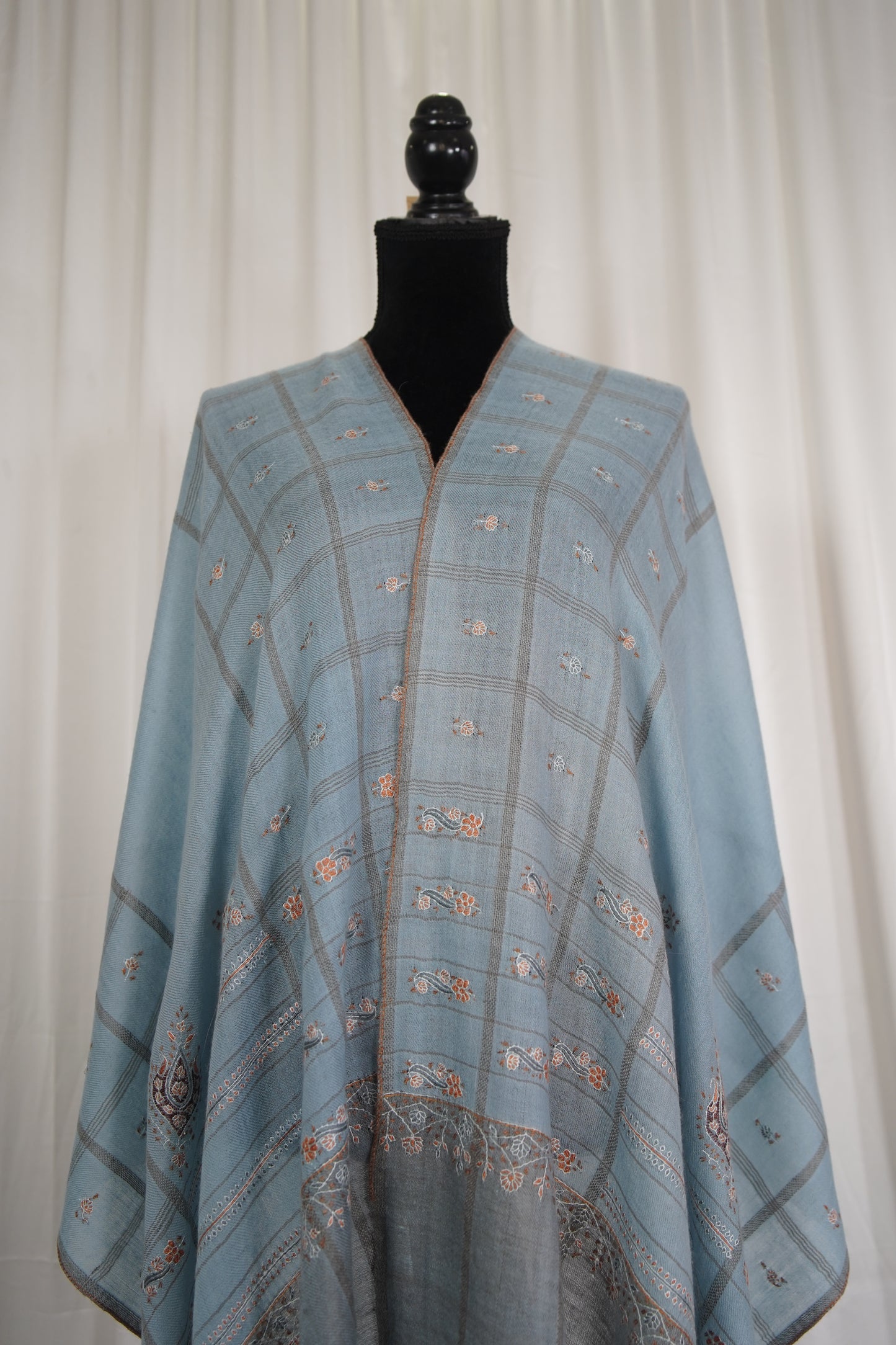 ice blue GI embroidery pashmina stole 9546