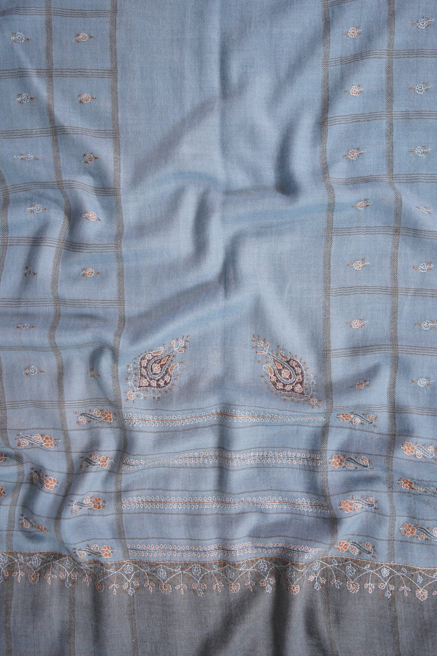 ice blue GI embroidery pashmina stole 9546