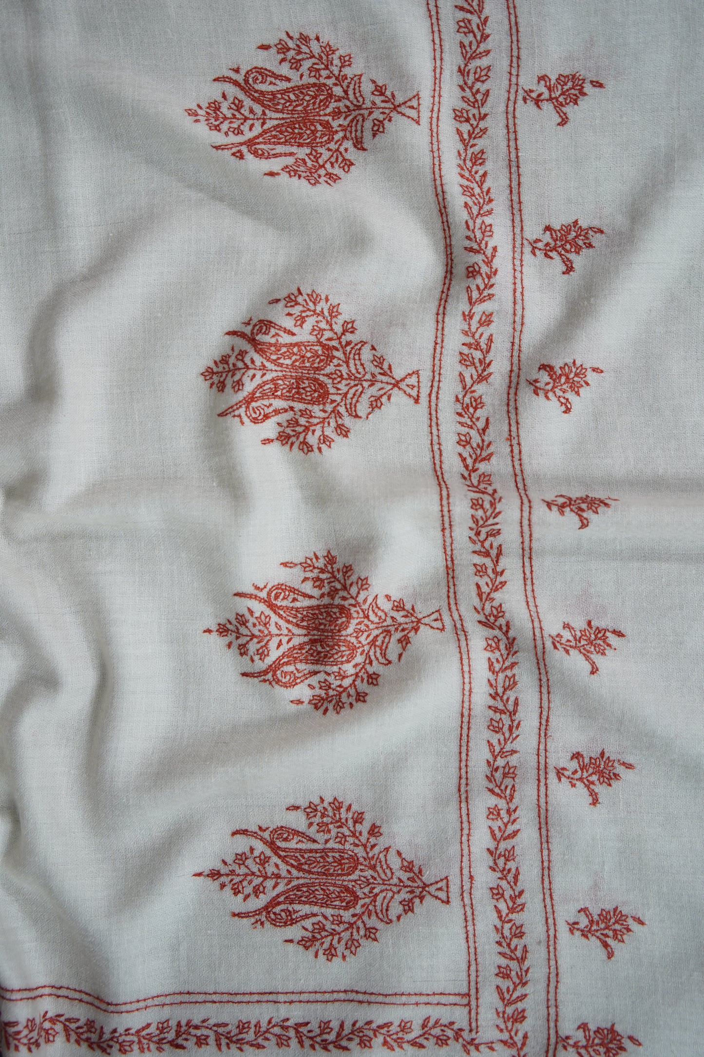white GI embroidery pashmina stole 9547