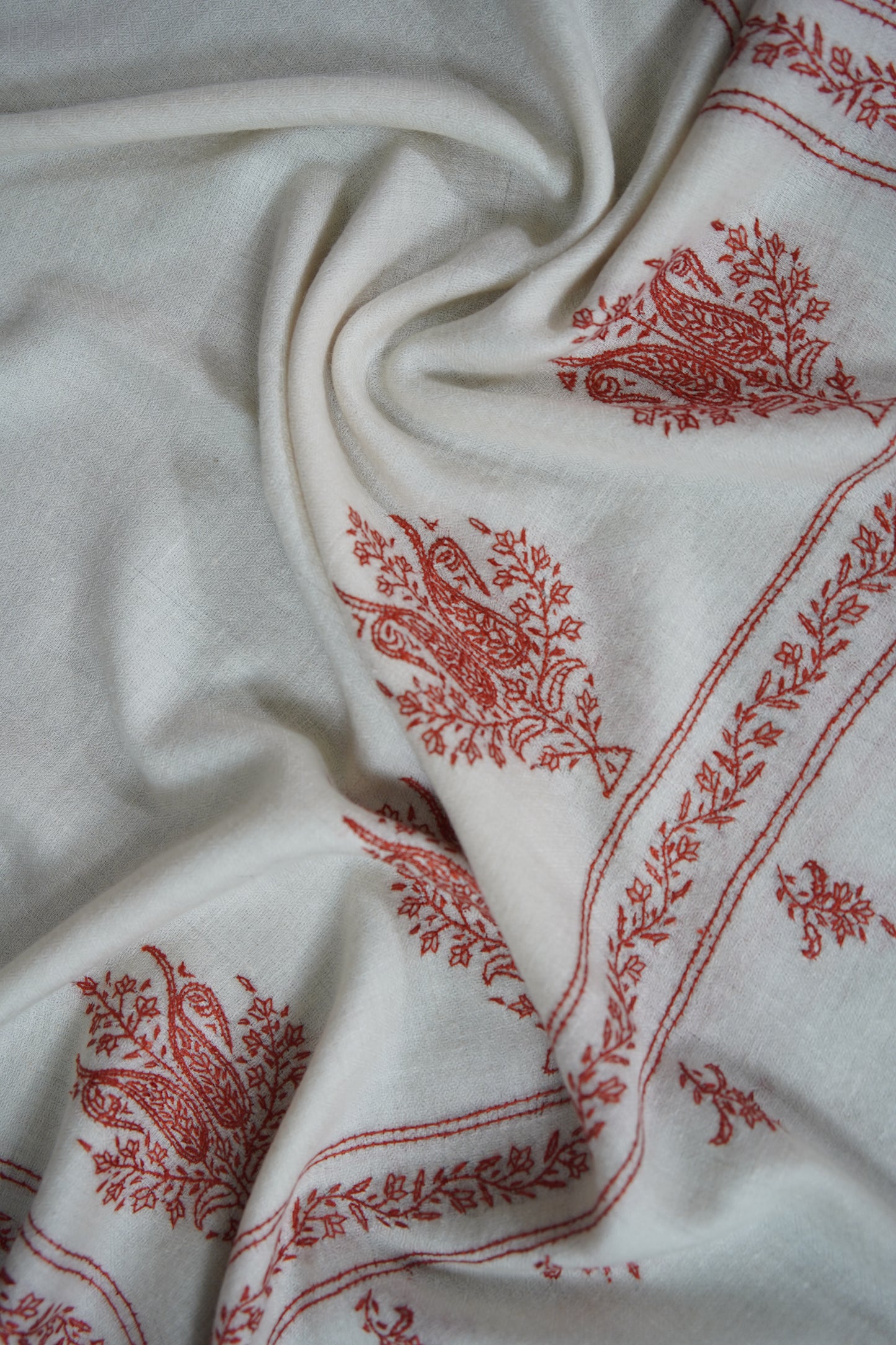 white GI embroidery pashmina stole 9547