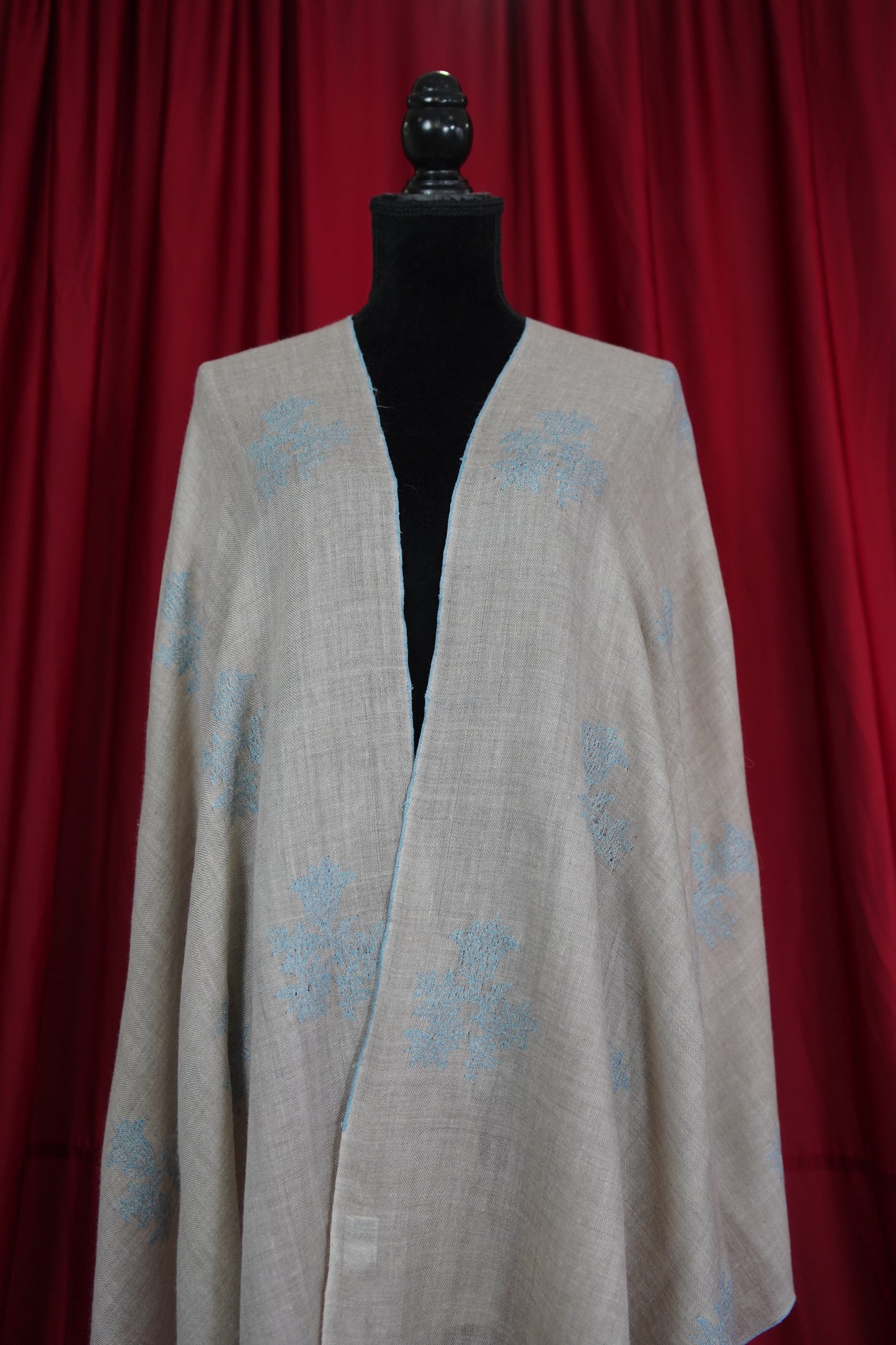 light natural butis GI embroidery pashmina stole 9548