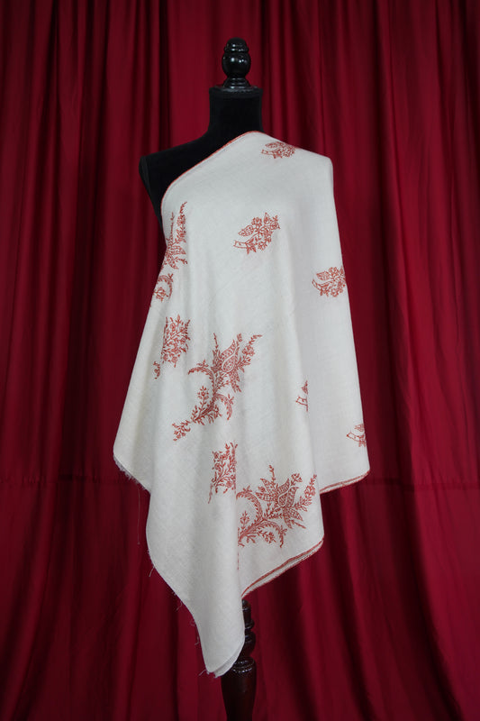 snow white butis GI embroidery pashmina stole 9550