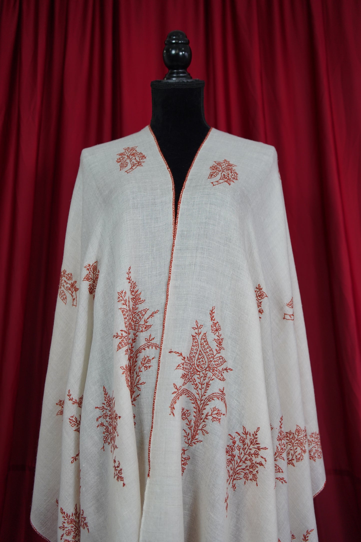 snow white butis GI embroidery pashmina stole 9550