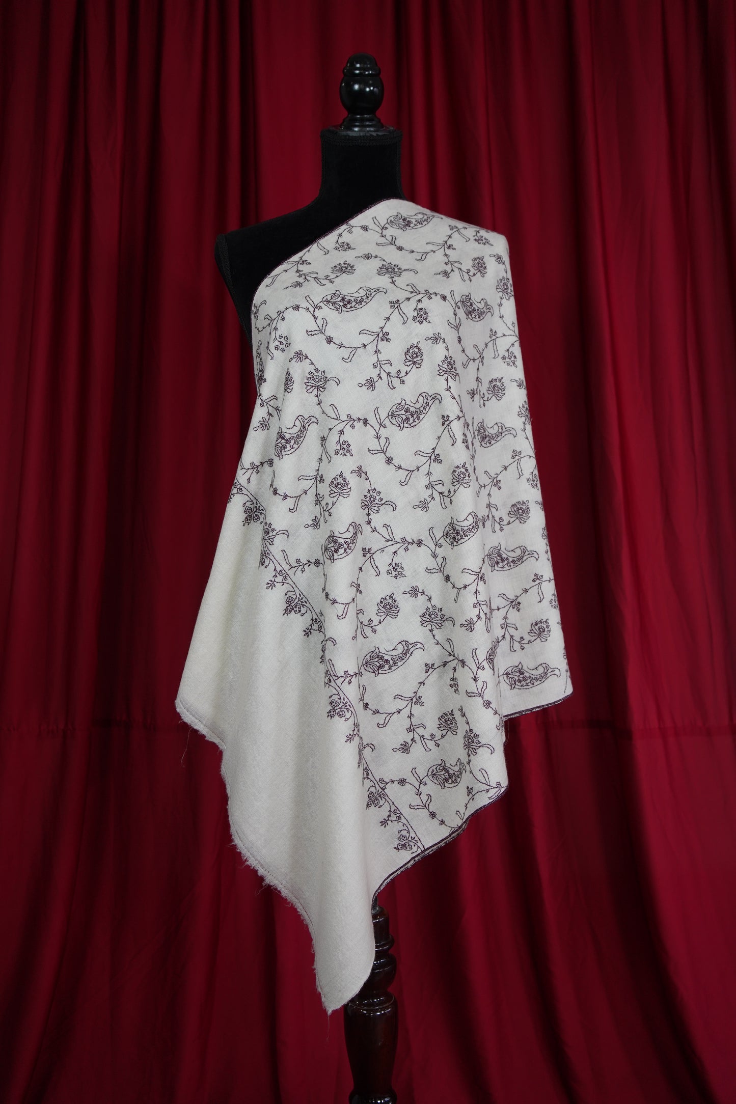 pearl white GI jaali embroidery pashmina stole 9551