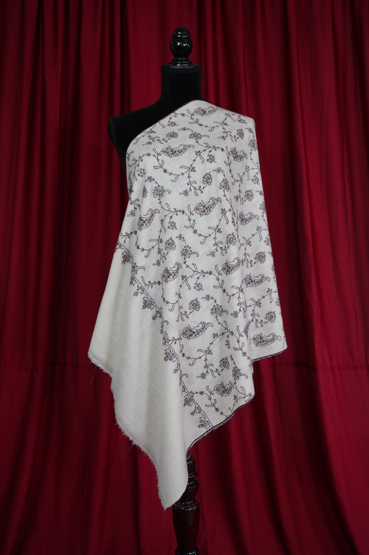 pearl white GI jaali embroidery pashmina stole 9551