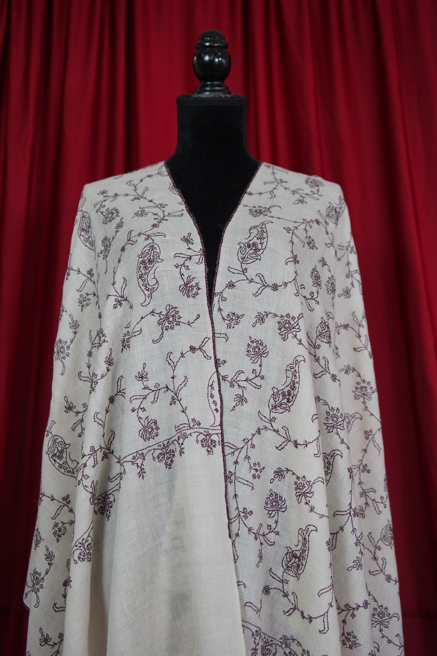 pearl white GI jaali embroidery pashmina stole 9551