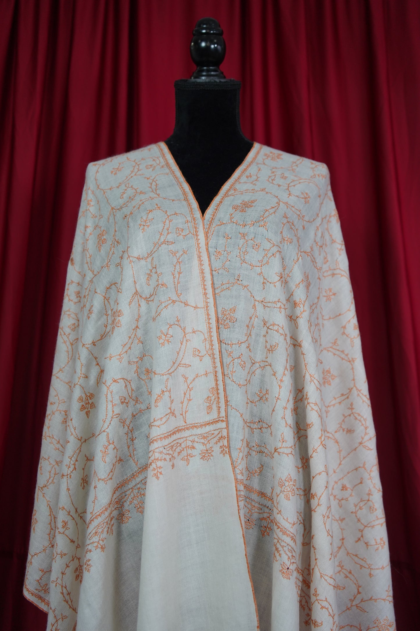 white GI jaali embroidery pashmina stole 9553