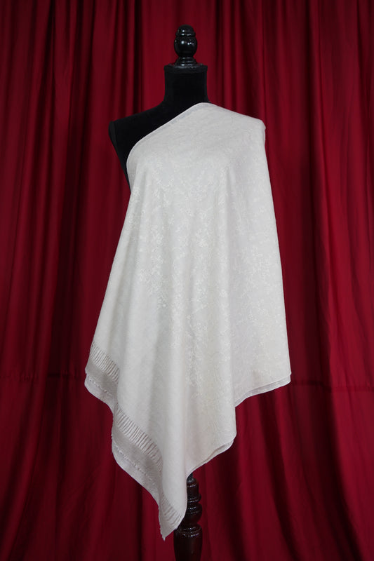white on white GI jaali embroidery pashmina stole 9554