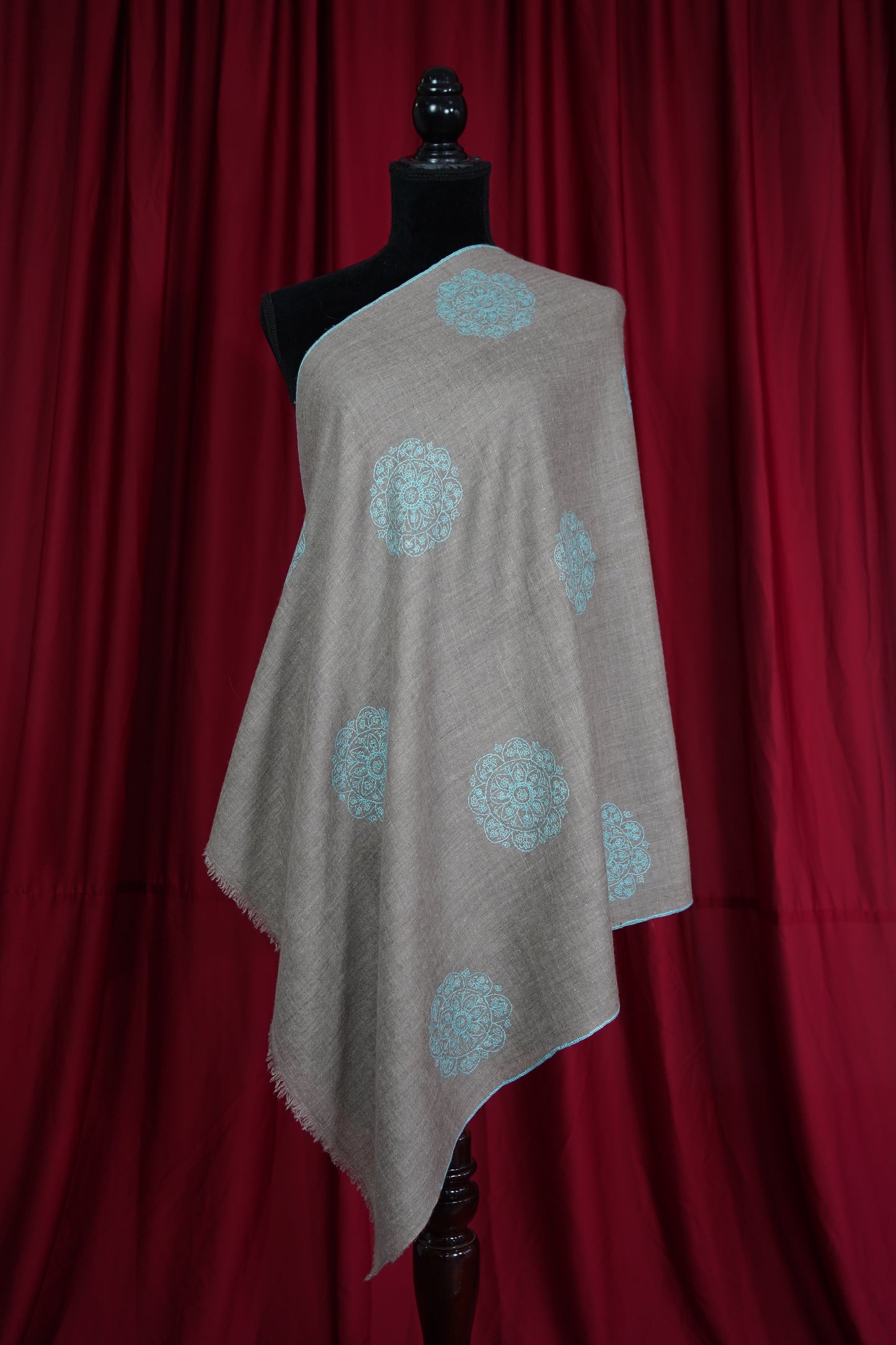 natural butis GI embroidery pashmina stole 9556