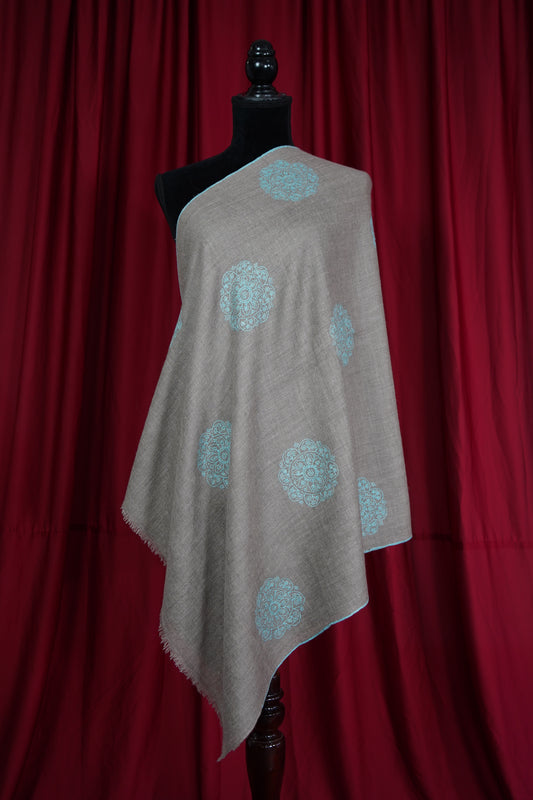 natural butis GI embroidery pashmina stole 9556