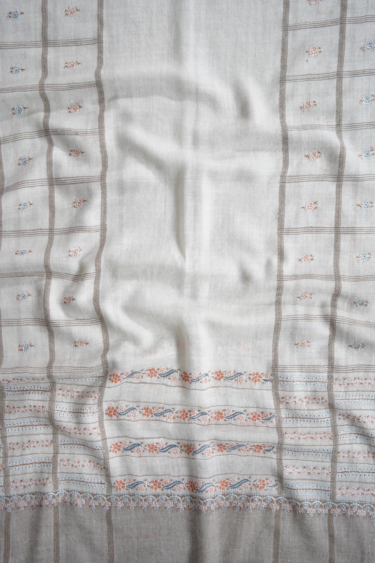 white GI embroidery pashmina stole 9557