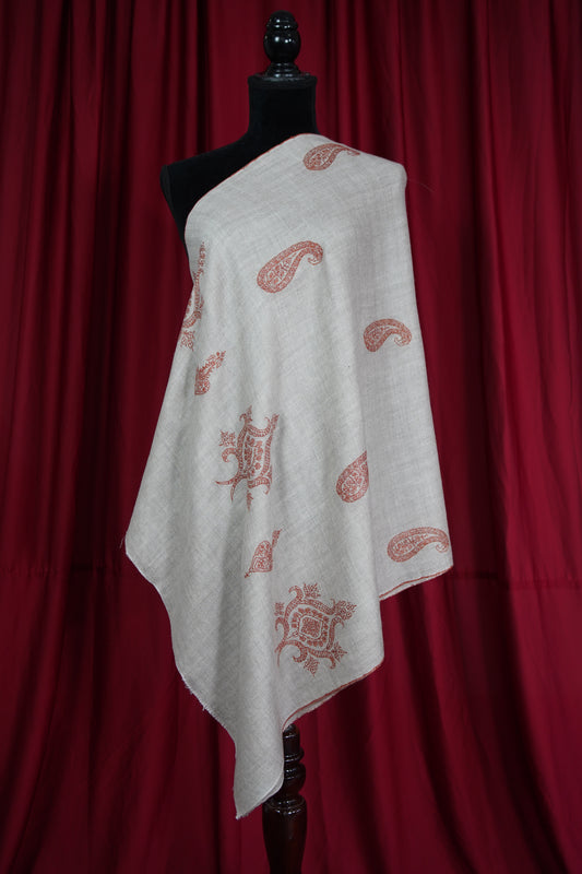 light natural butis GI embroidery pashmina stole 9558