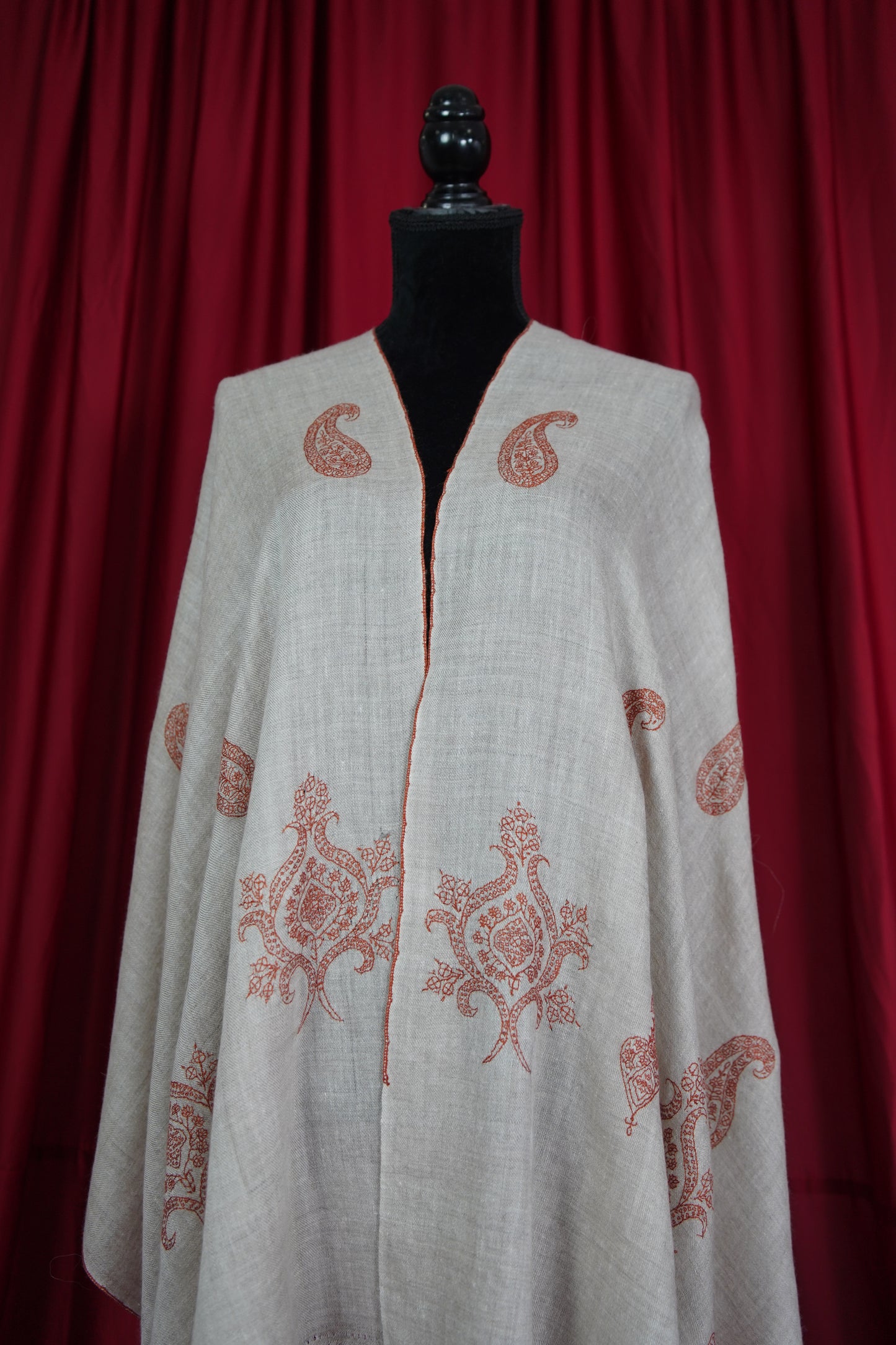 light natural butis GI embroidery pashmina stole 9558