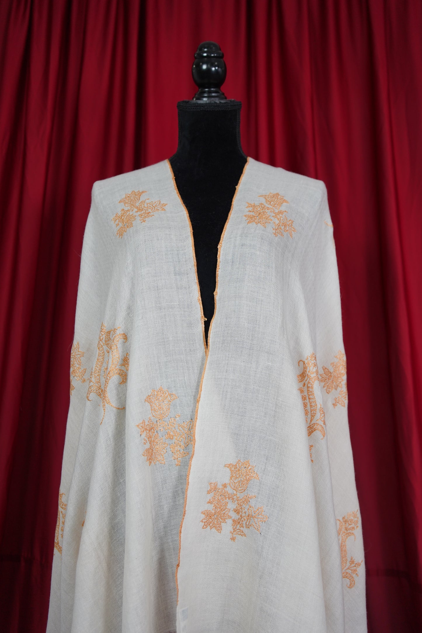 white butis GI embroidery pashmina stole 9559