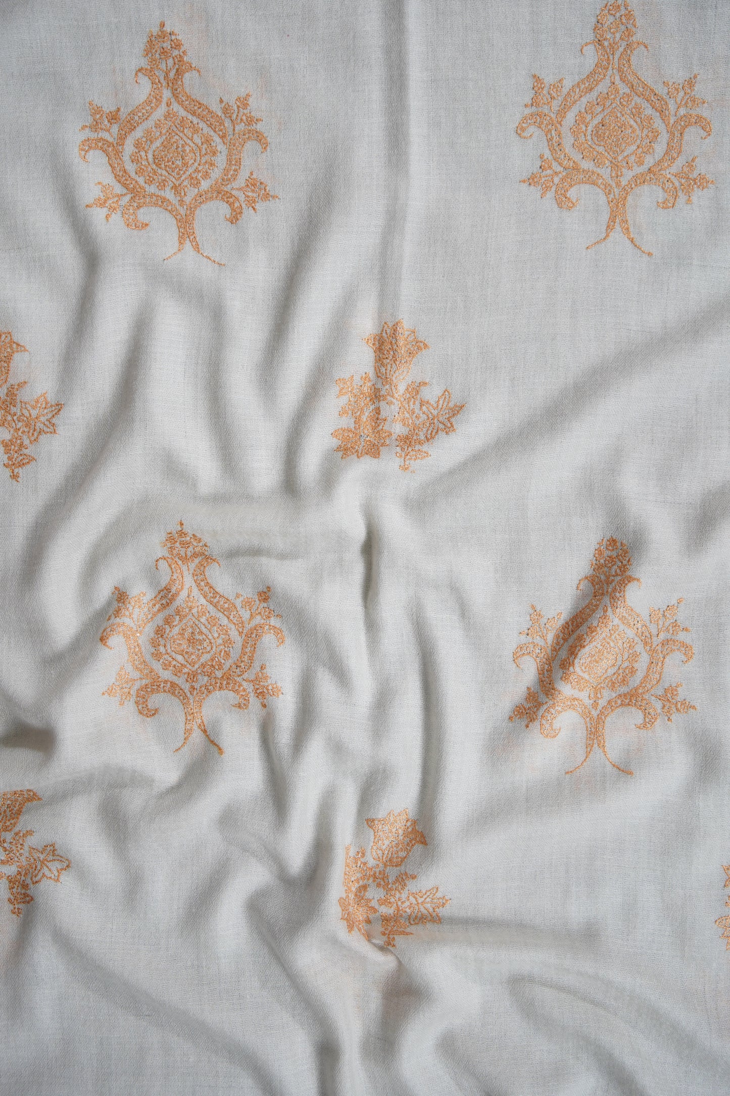 white butis GI embroidery pashmina stole 9559