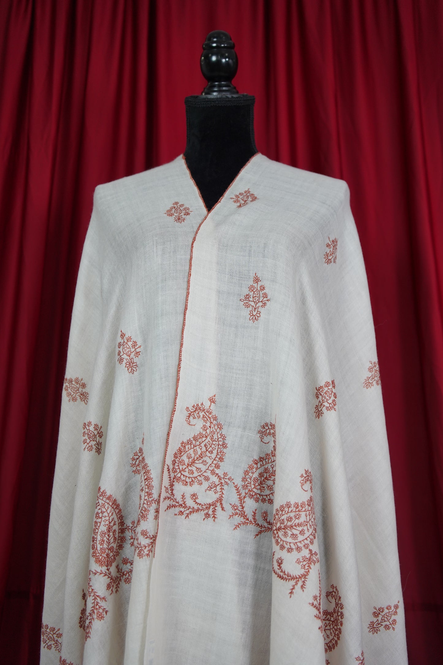 pure white butis GI embroidery pashmina stole 9560