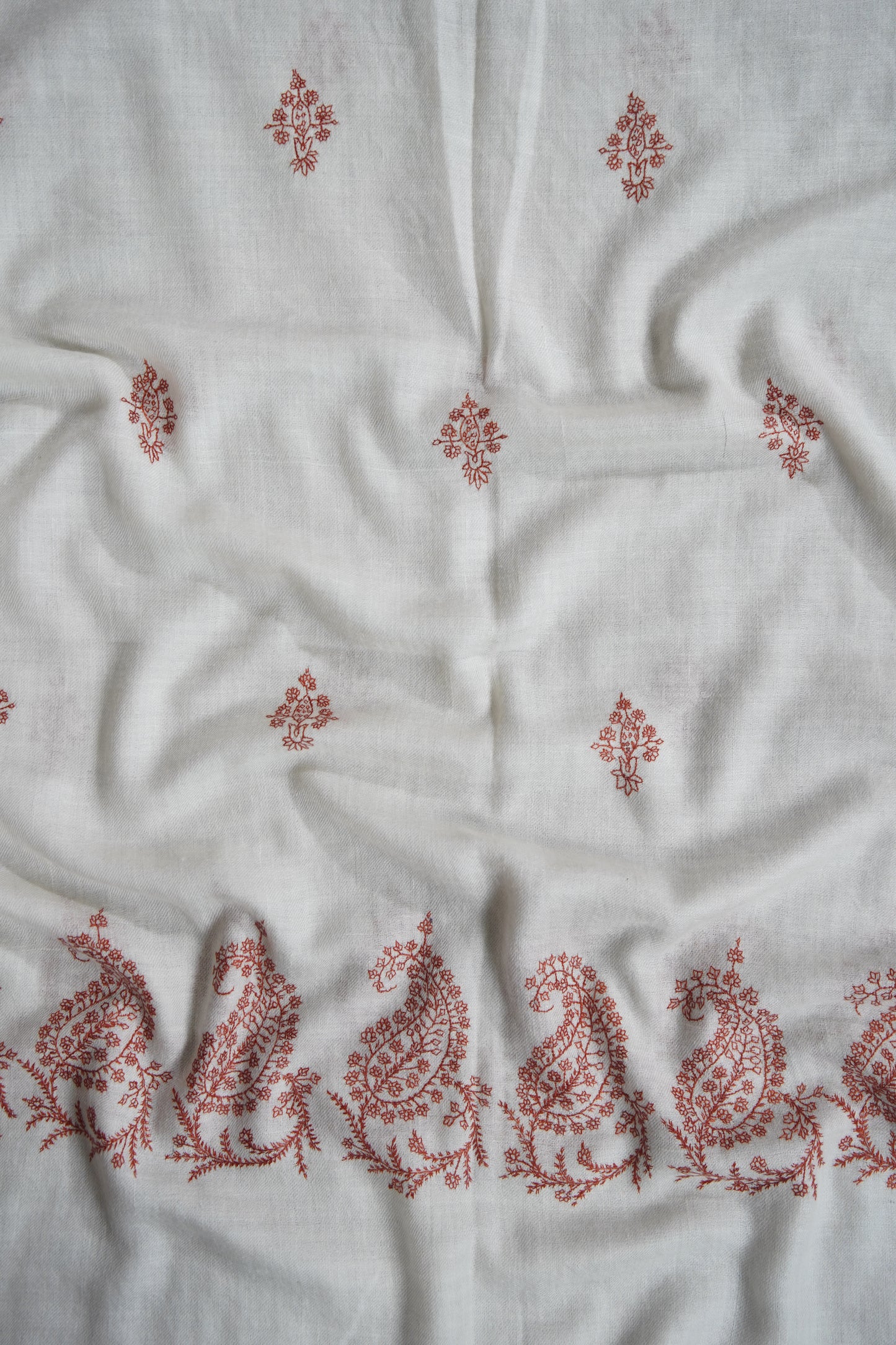 pure white butis GI embroidery pashmina stole 9560