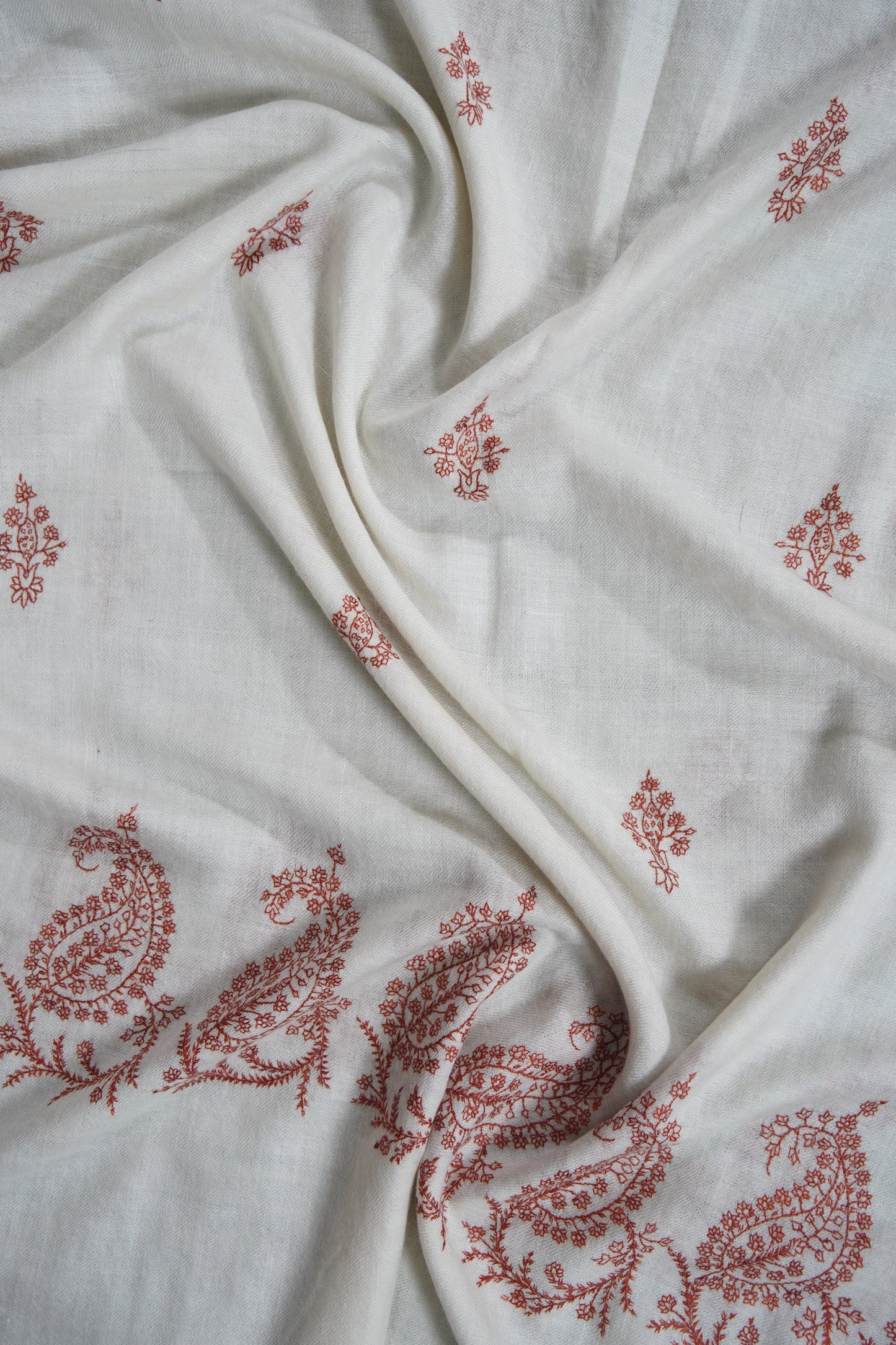pure white butis GI embroidery pashmina stole 9560