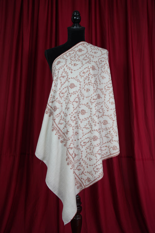 snow white GI jaali embroidery pashmina stole 9561