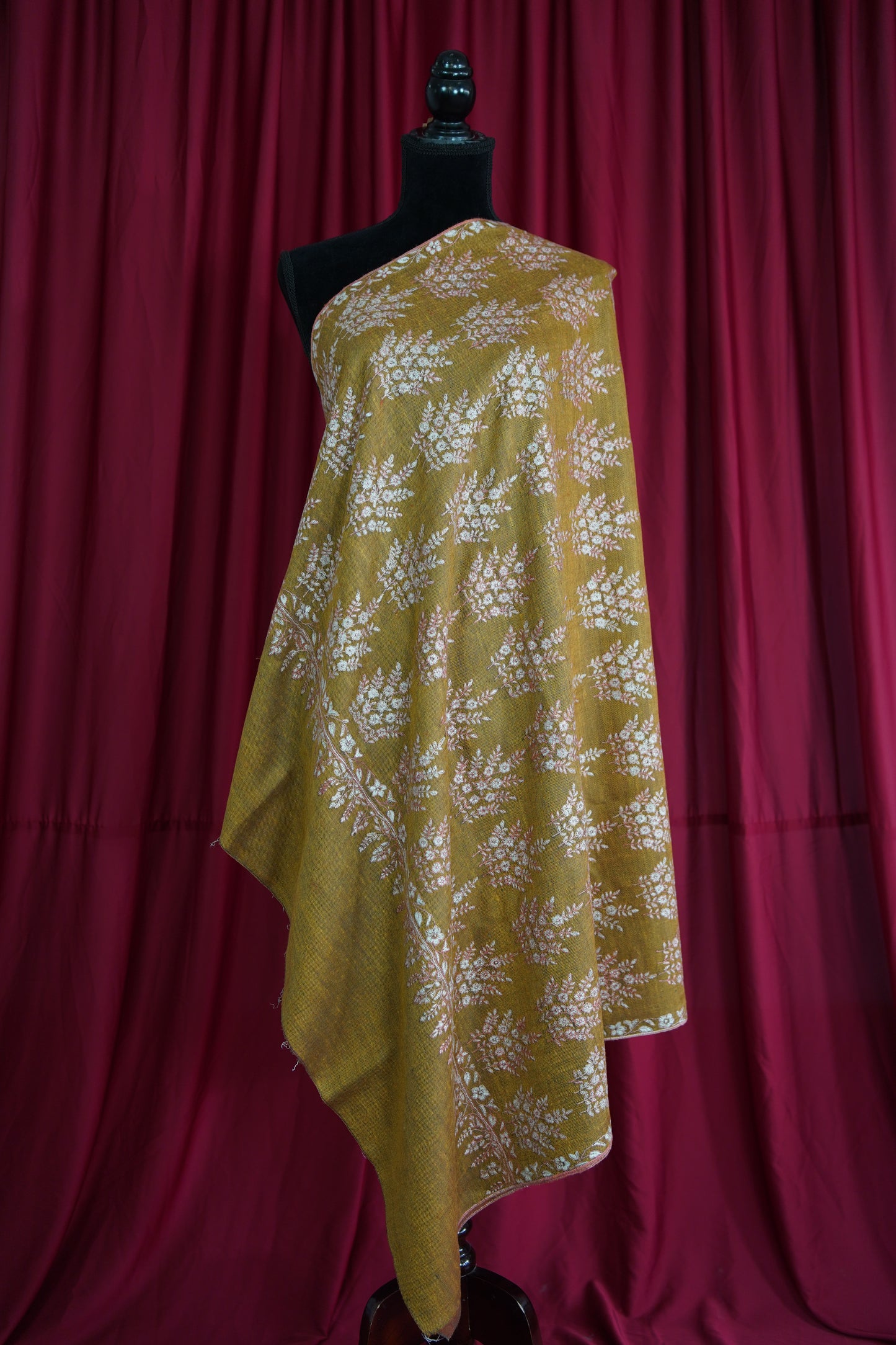 mustard and brown reversible embroidery pashmina shawl 9564