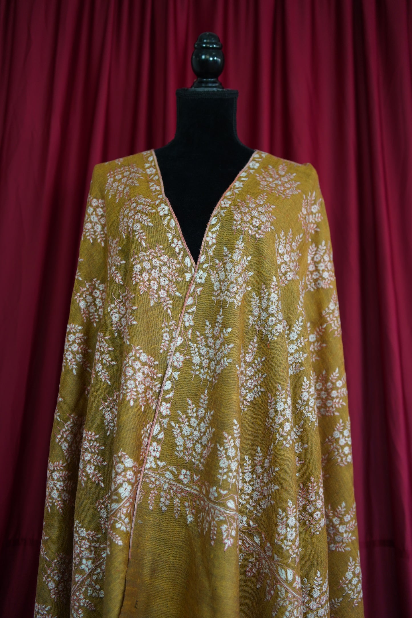 mustard and brown reversible embroidery pashmina shawl 9564