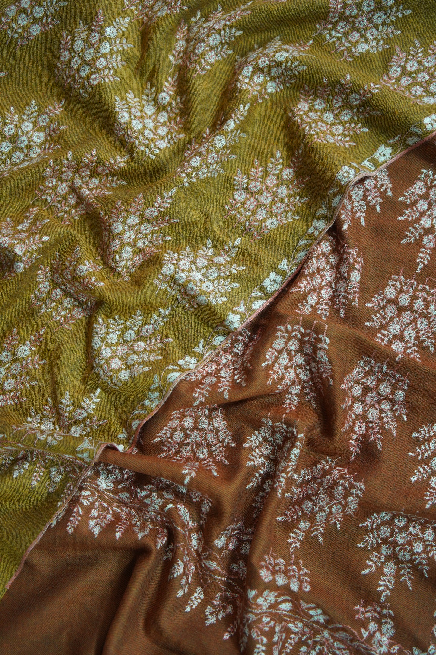 mustard and brown reversible embroidery pashmina shawl 9564