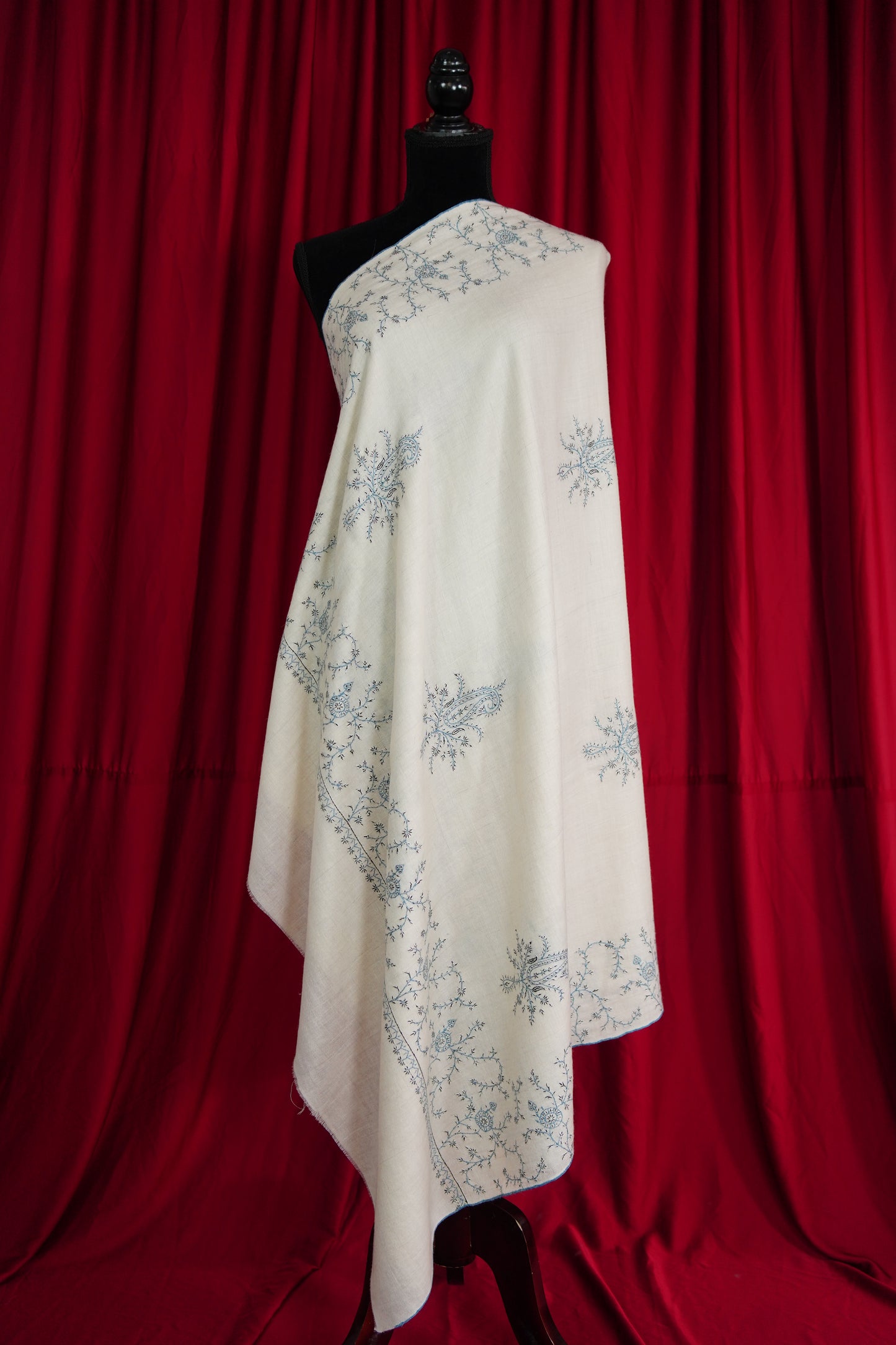 pure white butis GI embroidery pashmina shawl 9565