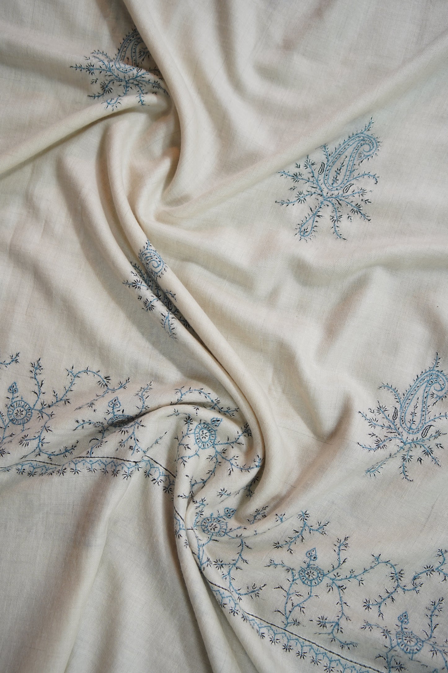pure white butis GI embroidery pashmina shawl 9565