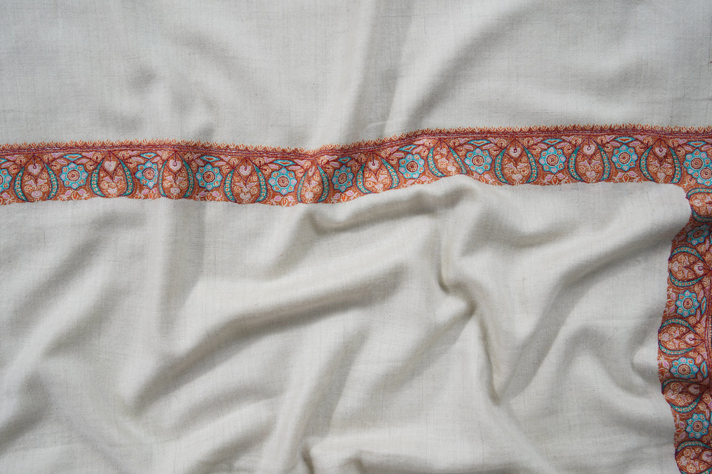 white GI hand spun embroidery pashmina shawl 9567