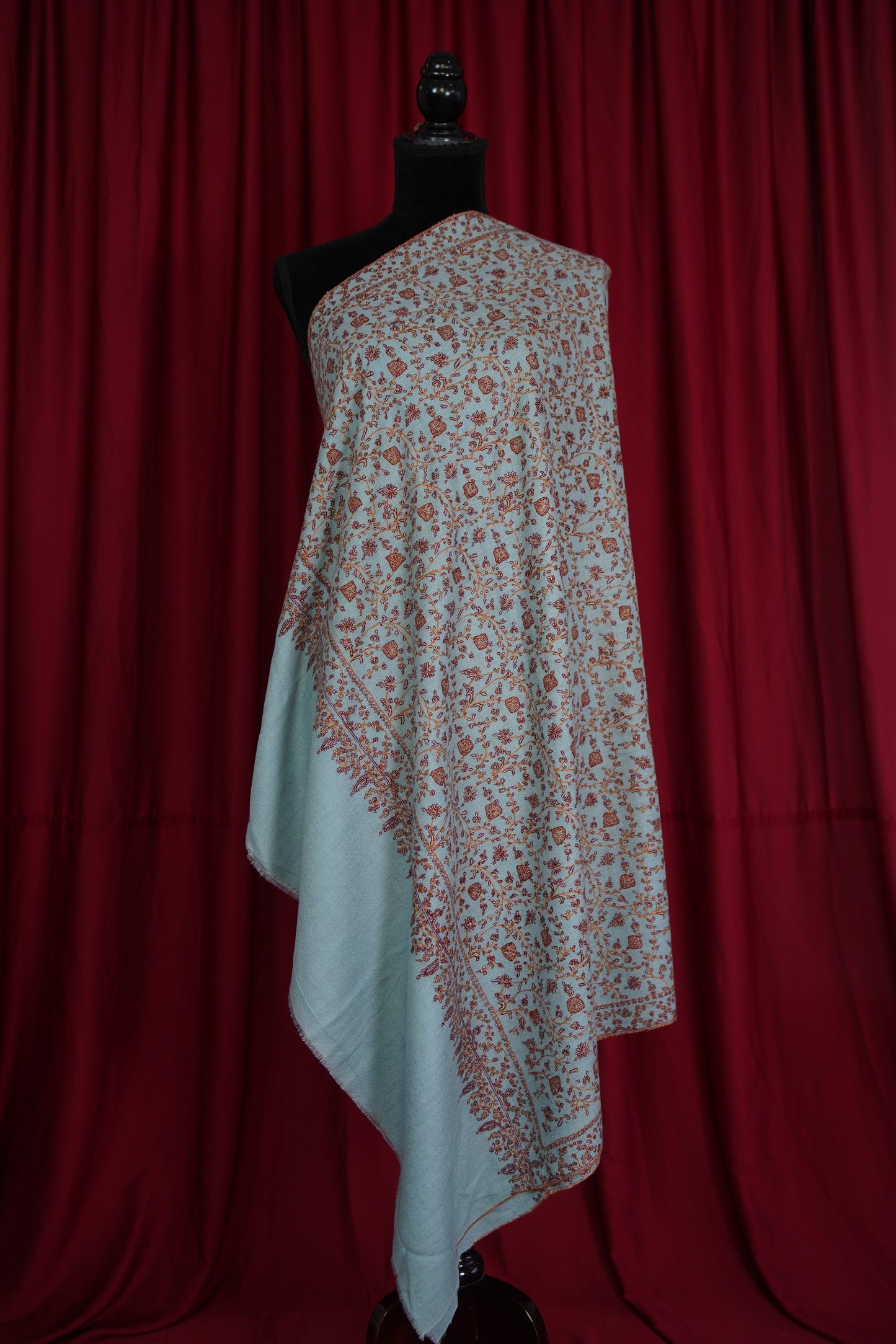 ice blue GI hand spun jaali embroidery pashmina shawl 9568