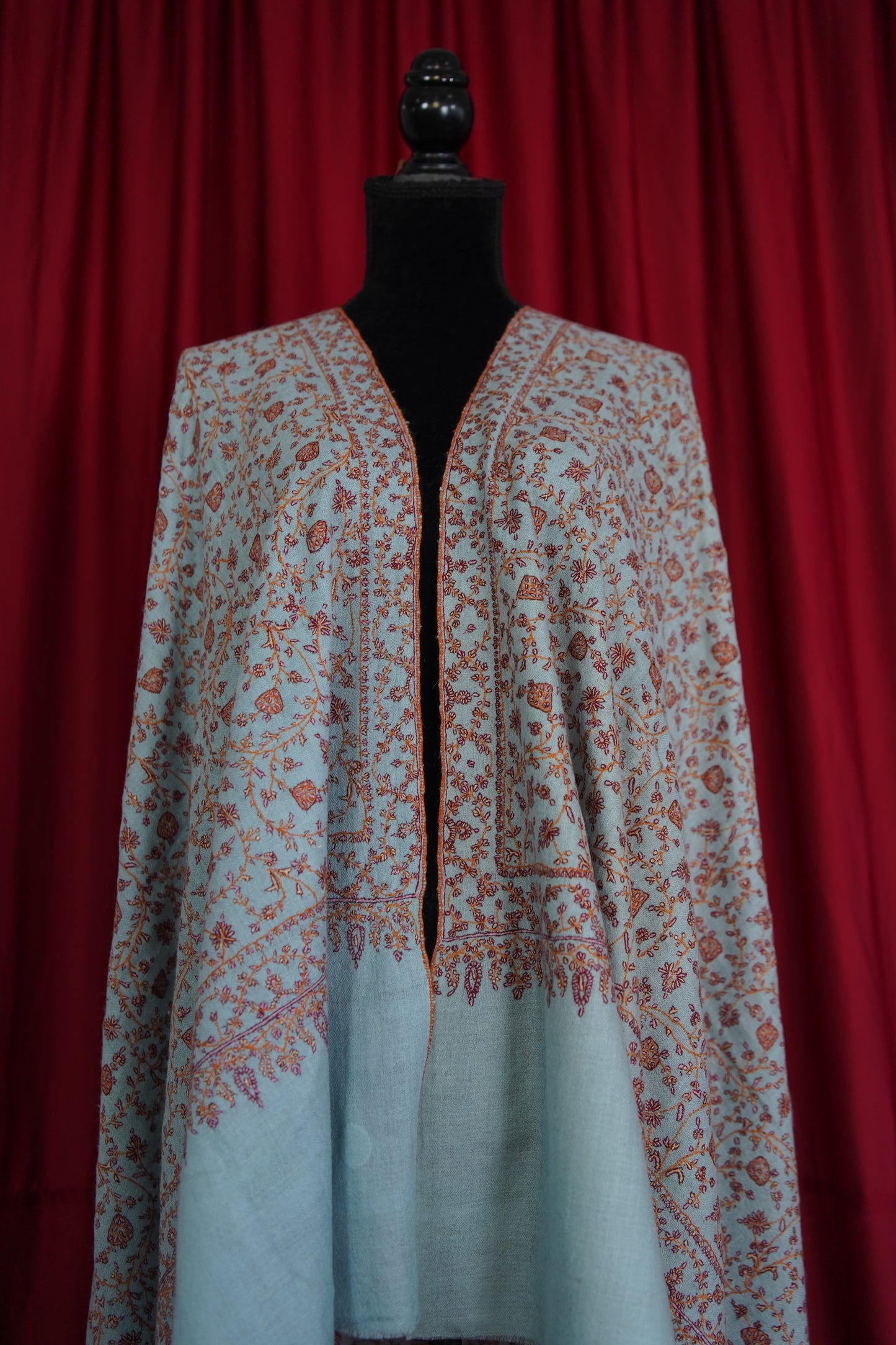 ice blue GI hand spun jaali embroidery pashmina shawl 9568