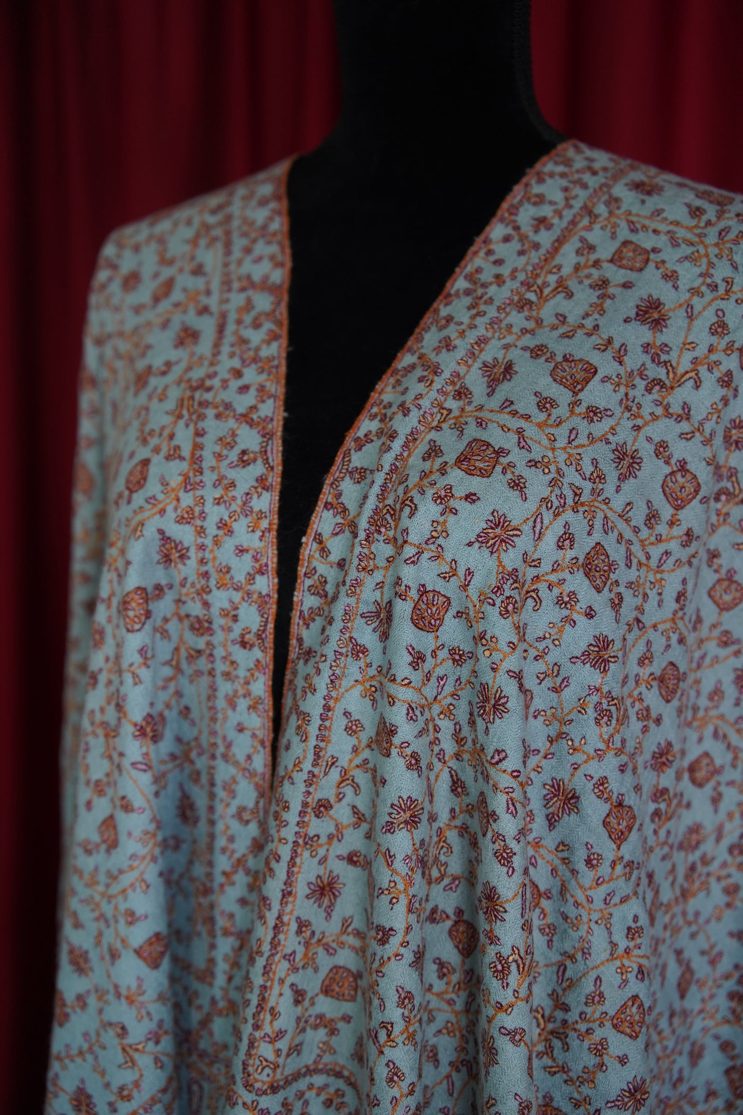 ice blue GI hand spun jaali embroidery pashmina shawl 9568