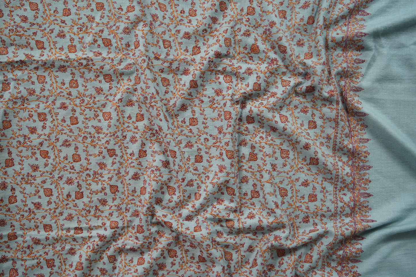 ice blue GI hand spun jaali embroidery pashmina shawl 9568