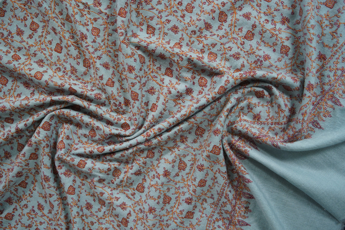 ice blue GI hand spun jaali embroidery pashmina shawl 9568