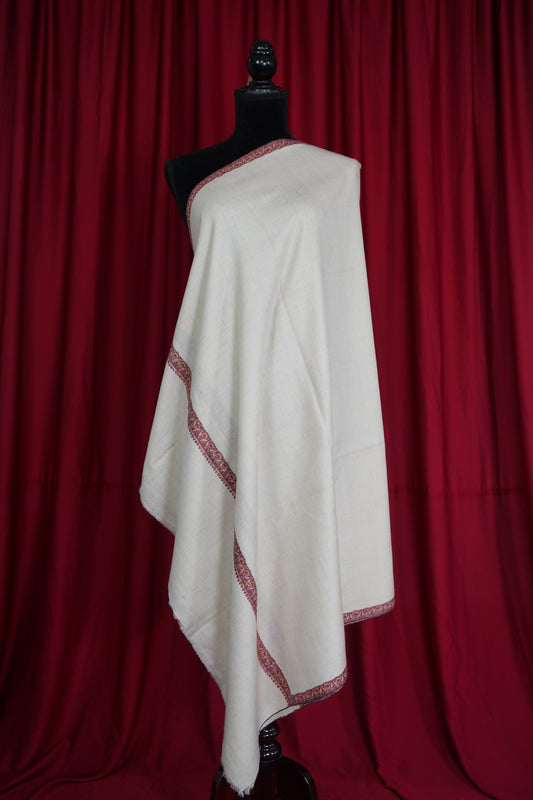 pure white GI hand spun embroidery pashmina shawl 9569