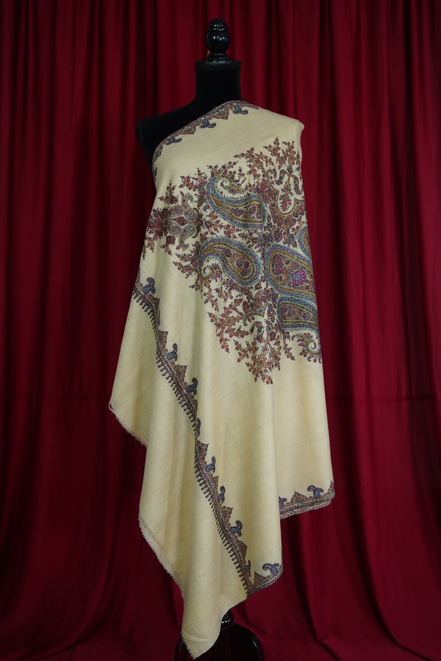 light yellow GI hand spun embroidery pashmina shawl 9570