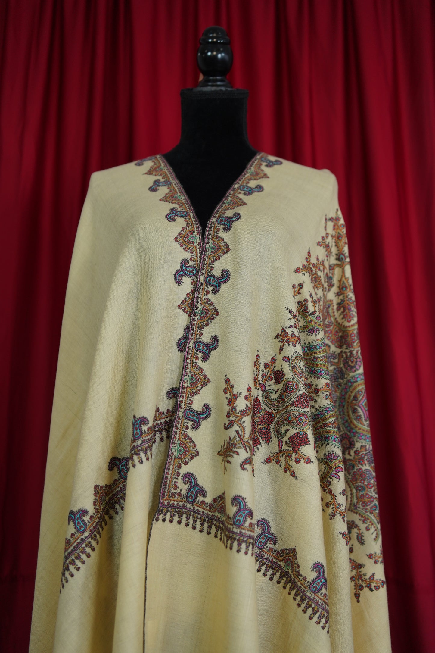 light yellow GI hand spun embroidery pashmina shawl 9570