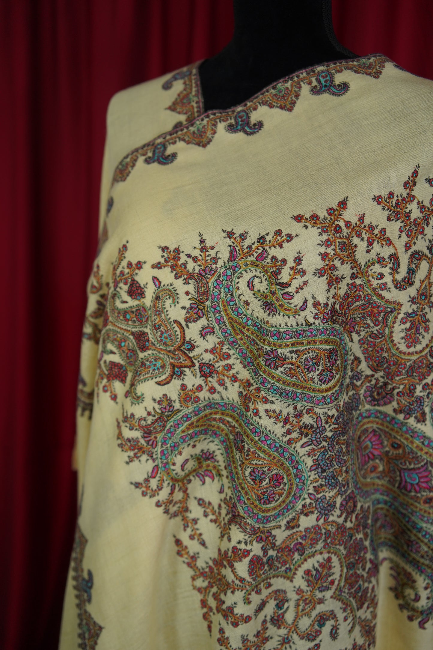 light yellow GI hand spun embroidery pashmina shawl 9570