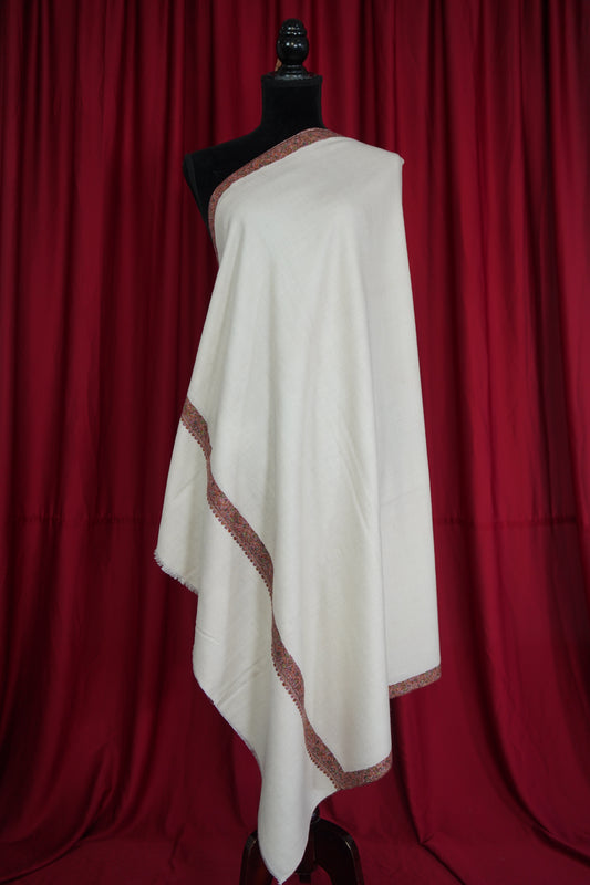 snow white GI hand spun embroidery pashmina shawl 9571