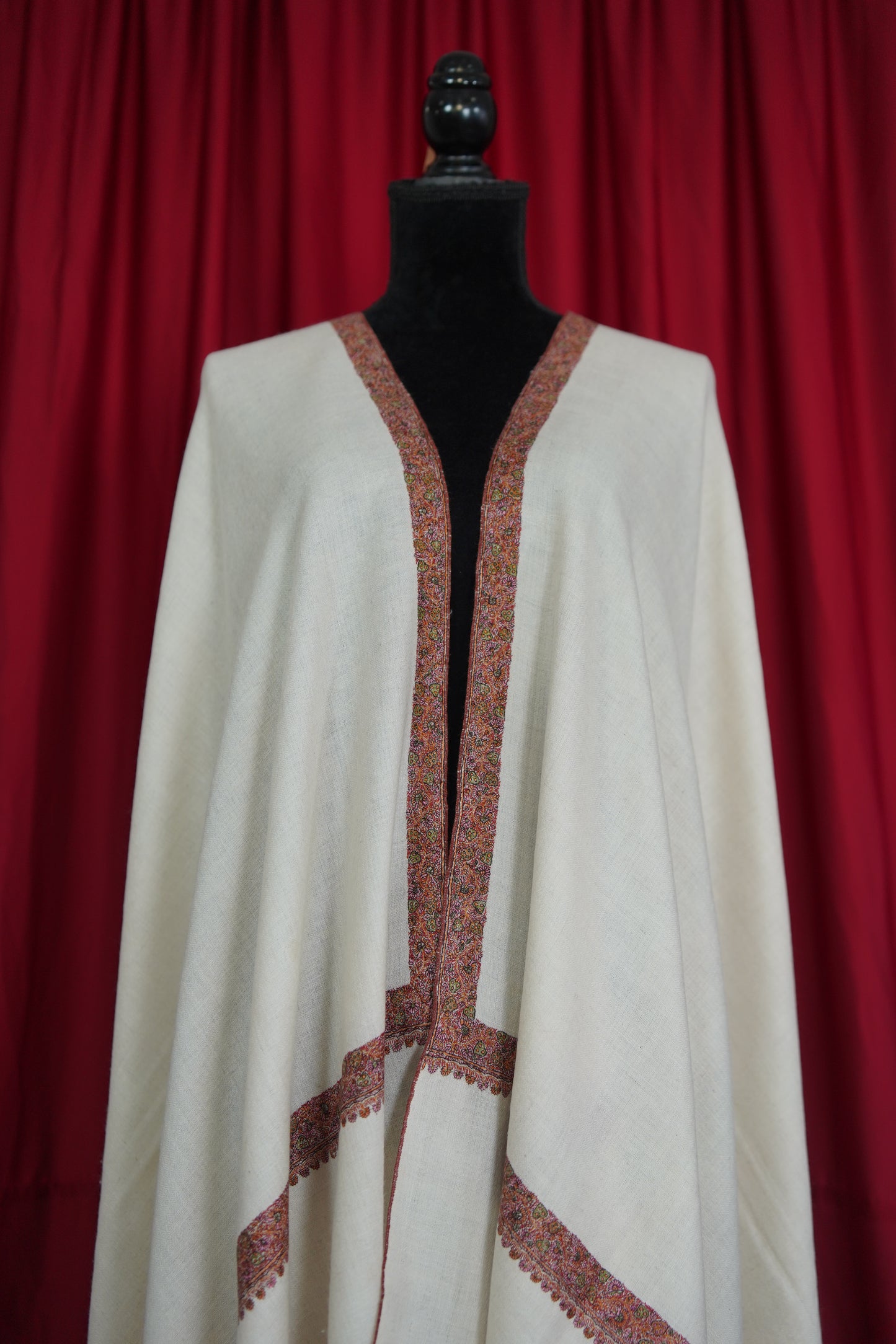 snow white GI hand spun embroidery pashmina shawl 9571