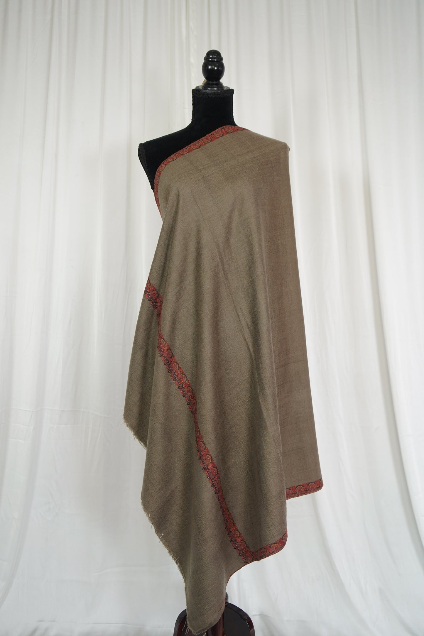 Dark natural GI hand spun embroidery pashmina shawl 9573