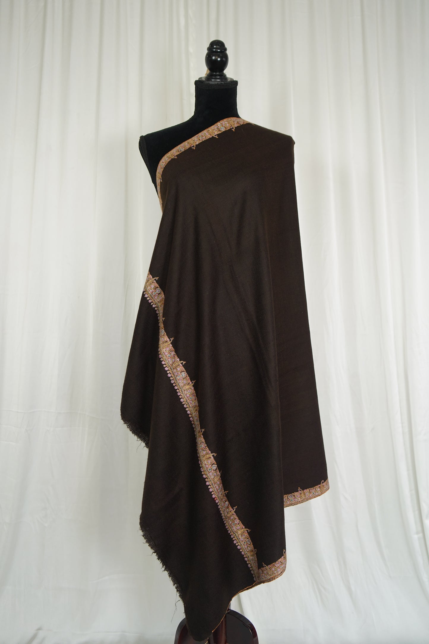 dark ash brown GI hand spun embroidery pashmina shawl 9574