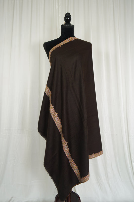 dark ash brown GI hand spun embroidery pashmina shawl 9574
