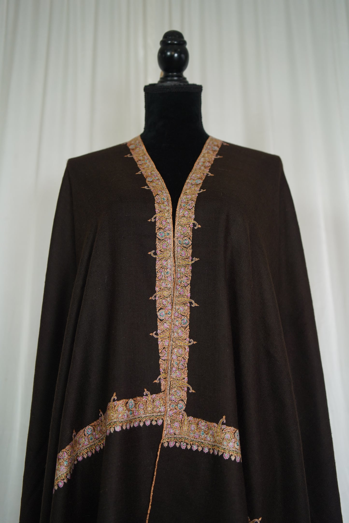 dark ash brown GI hand spun embroidery pashmina shawl 9574